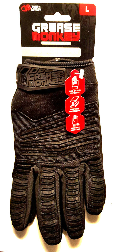 Grease Monkey Pro Crew Chief Gloves Touchscreen Tech 1 Pair Black SIZE:M,L,XL