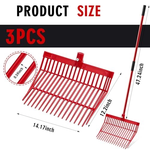 3 Sets Manure Fork with Long Metal Handle Pitch Fork Manure Red Normal Grip