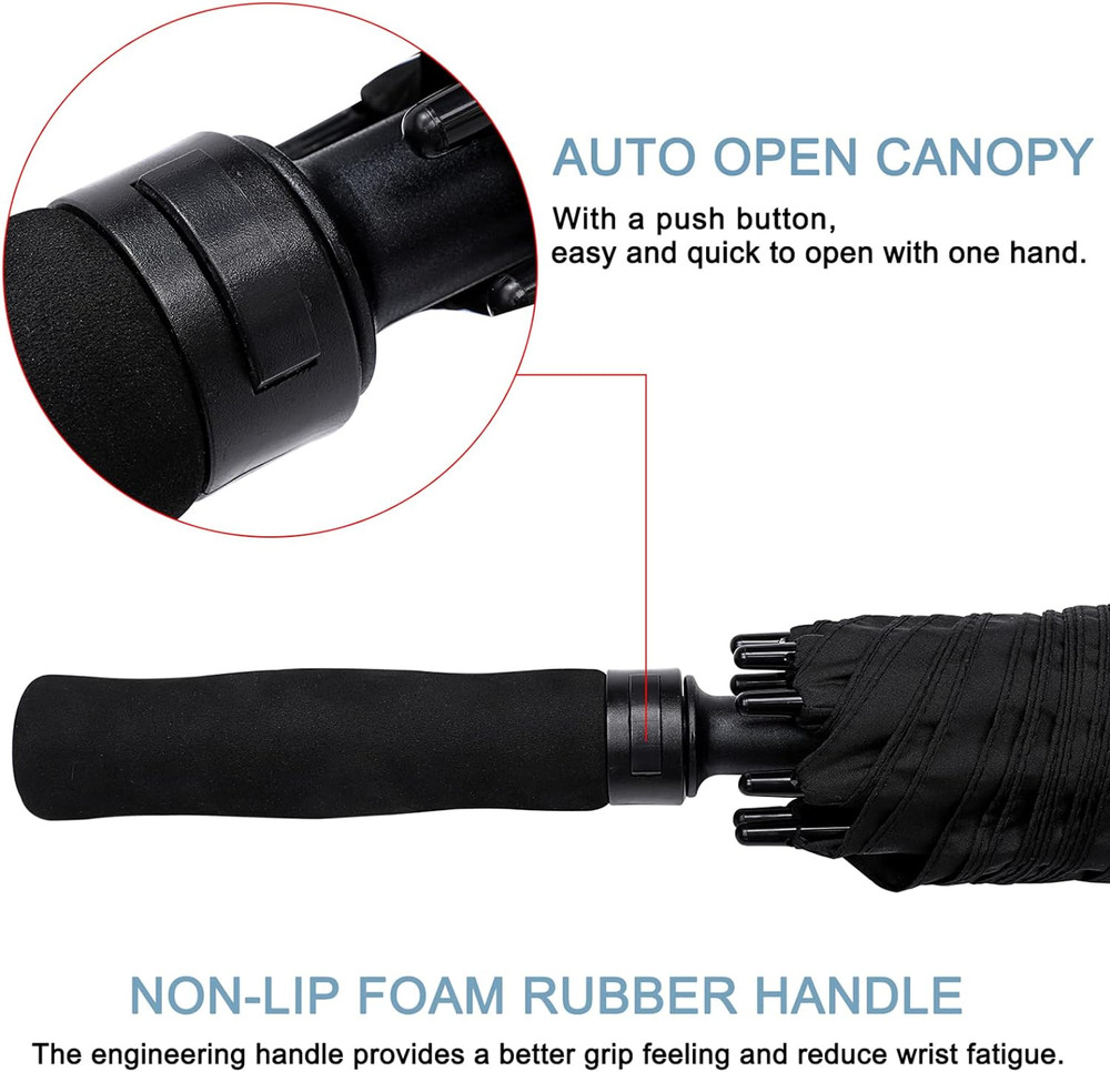 72" Oversized Golf Umbrella - Automatic Open, Windproof, Heavy Duty, Black