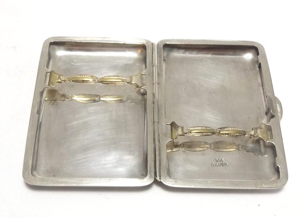 VINTAGE JAPANESE 950 GRADE SOLID SILVER CIGARETTE CASE & PETROL LIGHTER c1950