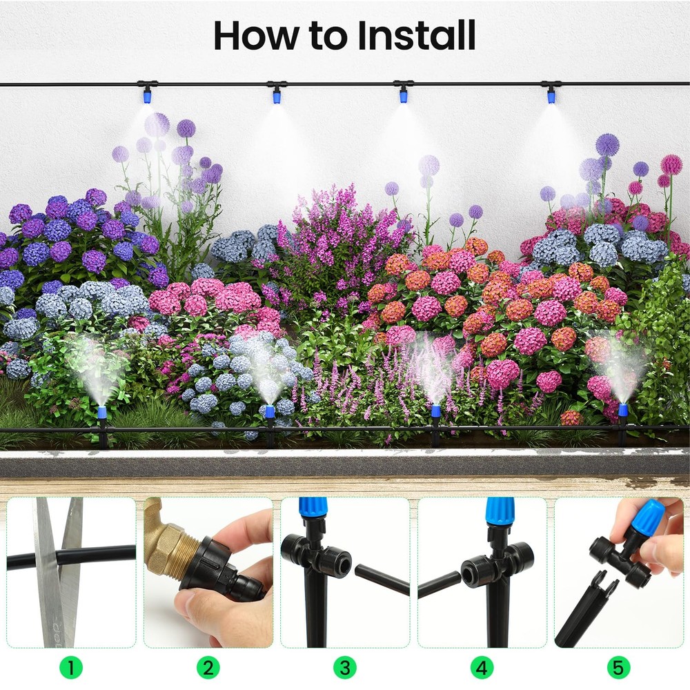MIXC 65FT Greenhouse Watering System Automatic Mist Irrigation Kit