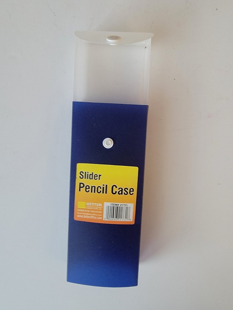 Slider Pencil Case with Button Closure Pouch Storage Box Better Office Blue