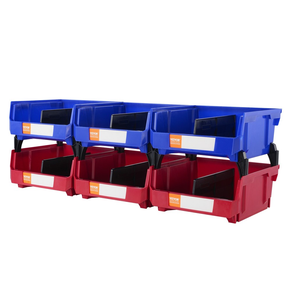 VEVOR Hanging Stackable Storage Bin Plastic Organizer Garage Box 6 PCS Blue/Red