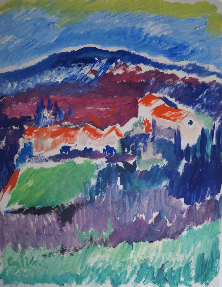 Drawing Gouache Landscape Signed Robert Calix (