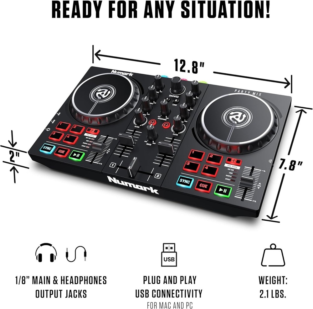 Compact DJ Controller with Lights and Mixer