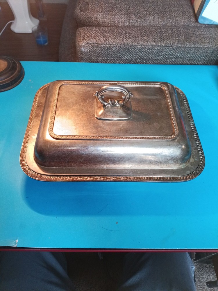 Silver Plate Covered Serving Dish Rectangular Casserole Server