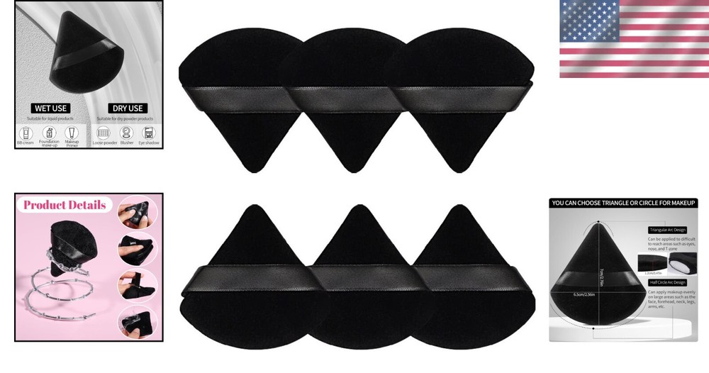 Dual-Use Triangle and Round Makeup Puffs - 6 Pcs for Perfect Application