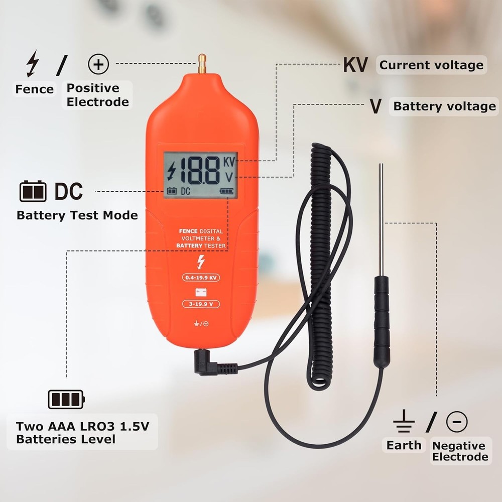 Multi-Function Electric Fence Voltage Tester Max 19.9kV - Ergonomic Design