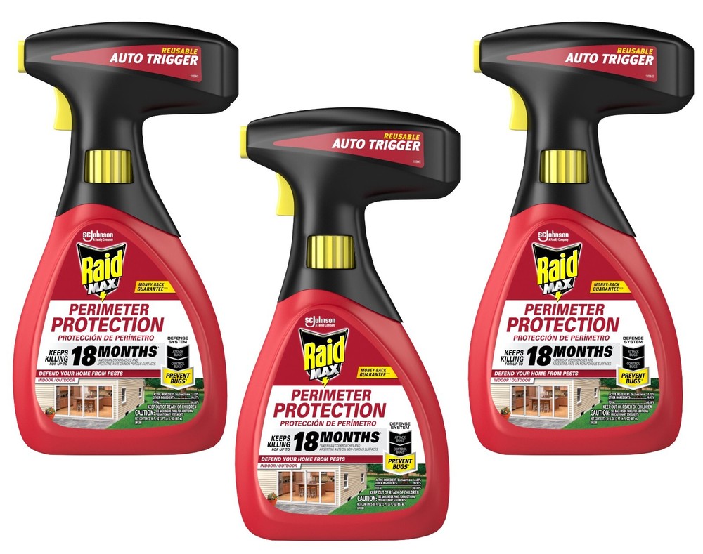3 Pack Raid MAX Perimeter Protection Kills Bugs Auto Trigger 30 oz Each