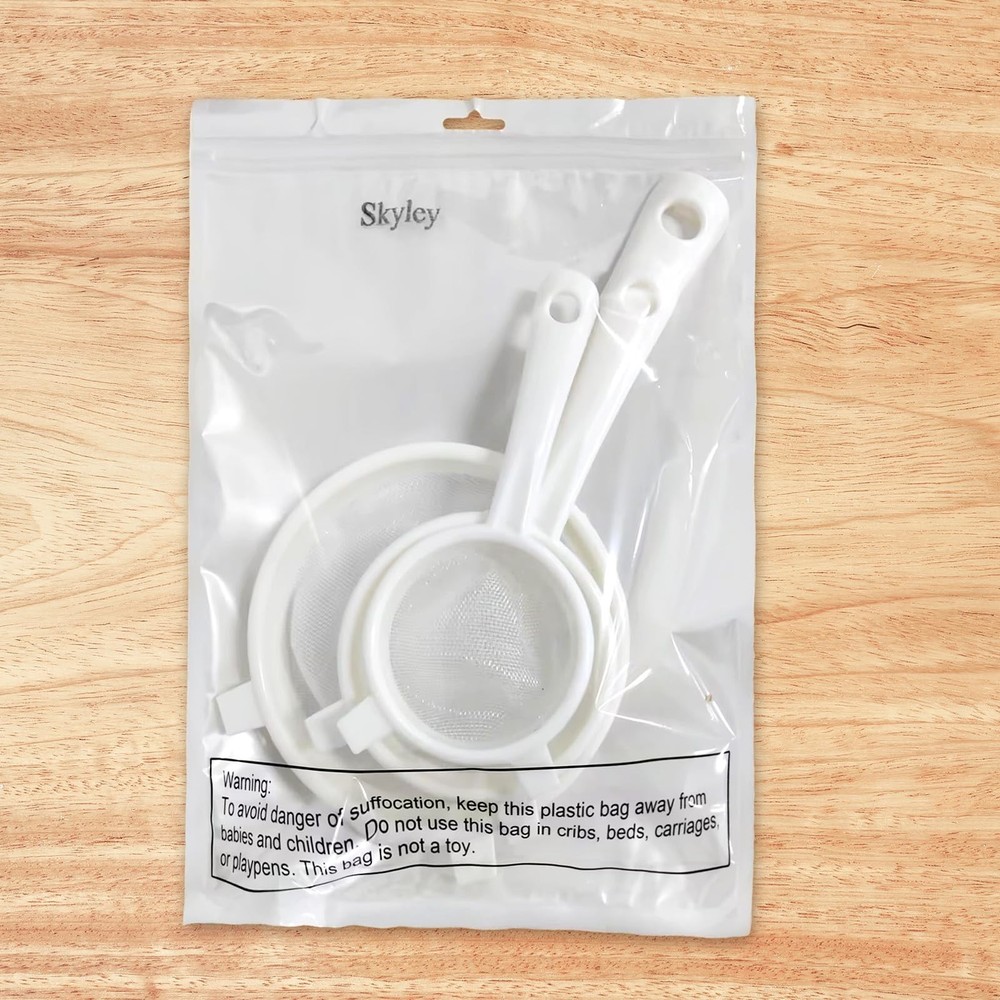 3 Pcs Plastic Nylon Mesh Strainer Colander with 3 Inch, 5 7 White