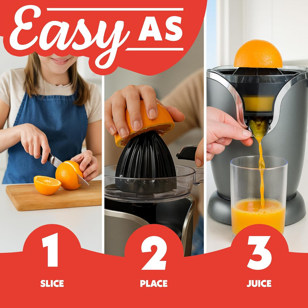 Automatic Citrus Juicer - 17 Oz Capacity, One-Touch Operation, Universal Cone, A