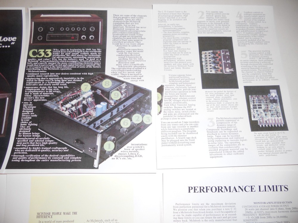 McIntosh 1981 C33 Brochure Solid State Preamp 6 pg, Specs/Info/Article