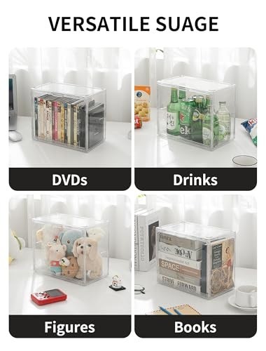 Stackable DVD Storage Box - 2-Pack Clear Organizer for CDs, Blu-ray, Video Games