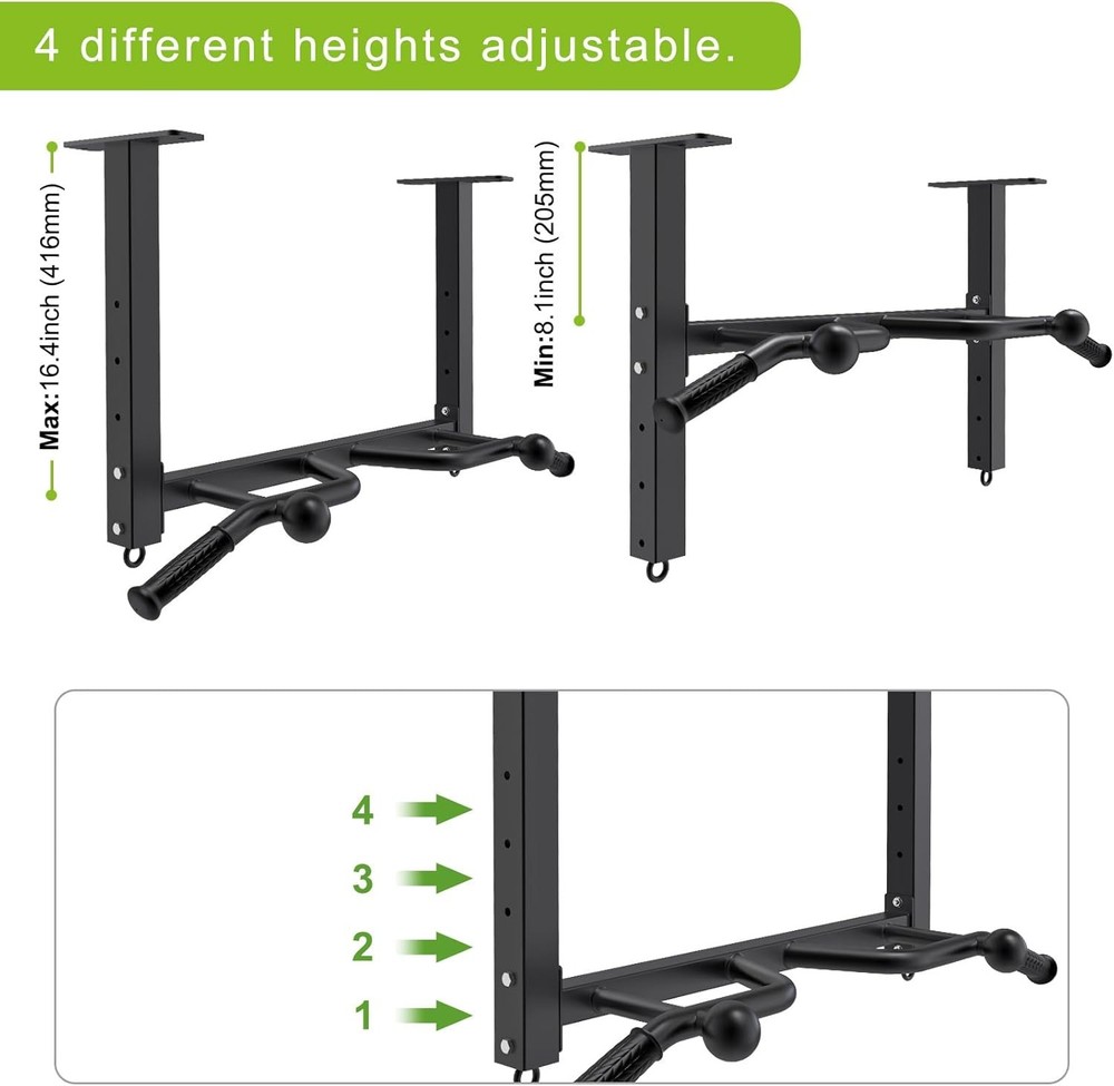 Kipika 32" Ceiling Mounted Pull Up Bar - Heavy Duty, Highly Adjustable, Black