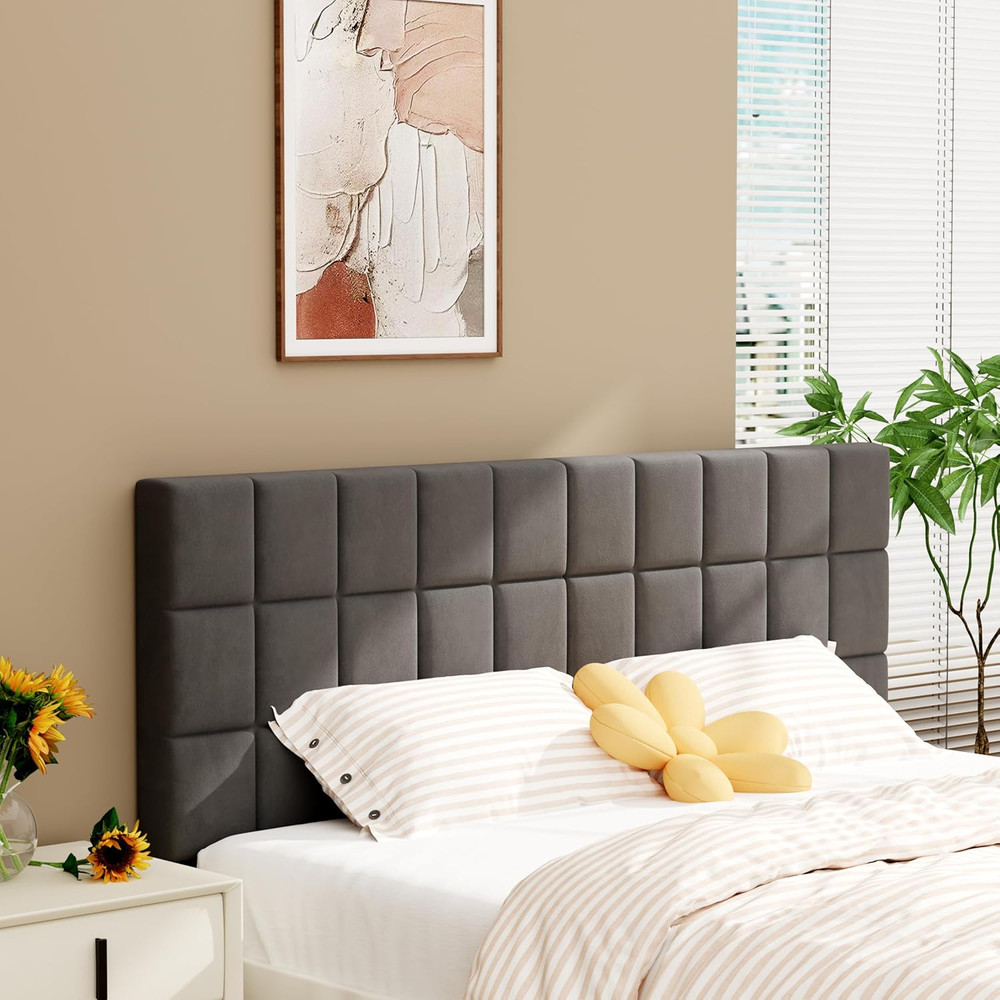 Modern Velvet Tufted King Size Headboard with Adjustable Height - Dark Gray
