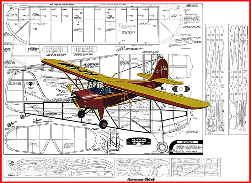Comet Model Airplane Plans (FF): Aeronca Chief 54" 1/8 Scale Rubber-Powered