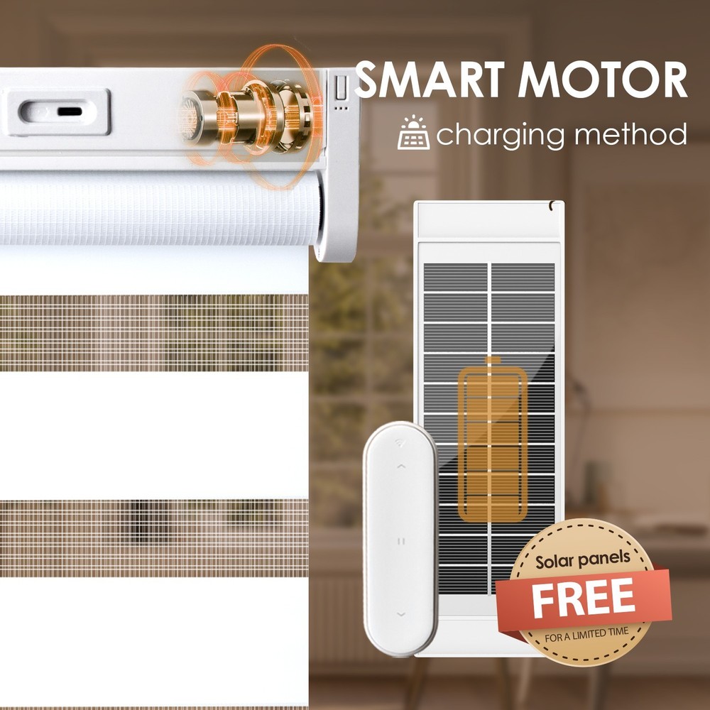 Motorized Zebra Blinds with Remote Control【Solar Panel Included】