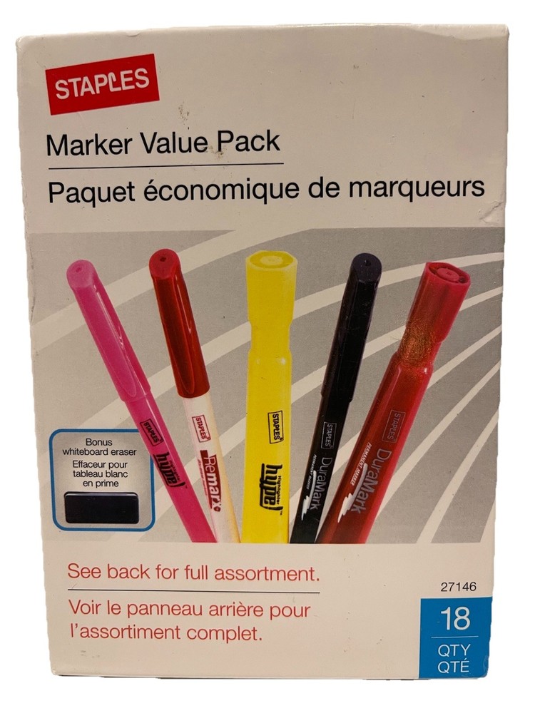 Staples 27146 Assorted Value Pack Permanent Markers, 18 Ct .
