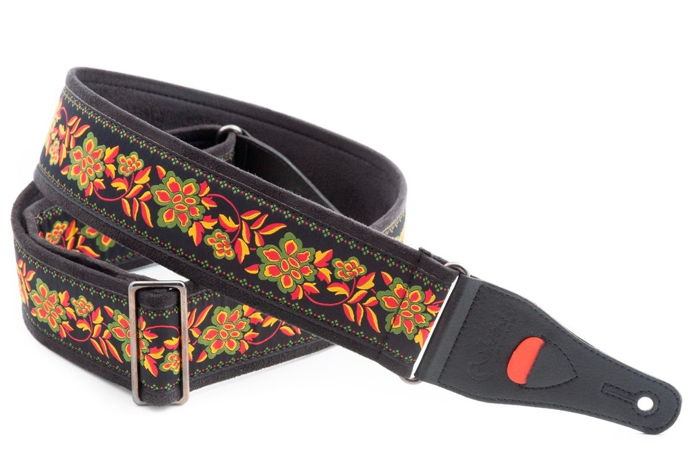 RightOn! Mojo Roses Black Design Guitar Strap