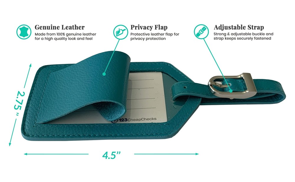 Teal Genuine Top Grain Leather Luggage Tag