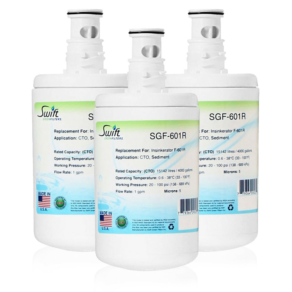Replacement for Insinkerator F-601R Water Filter by Swift Green SGF-601R-3 Pack
