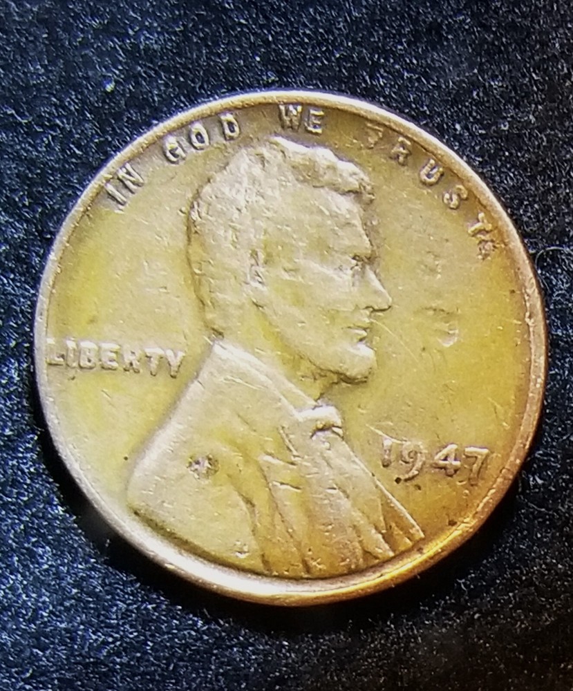 1947 P Lincoln Wheat Cent Strike Through Grease on Obverse Error Reverse Error