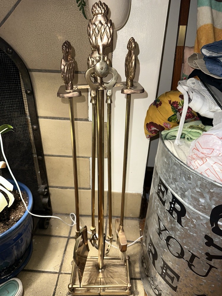 Vintage MCM Brass Pineapple Fireplace Tool Set - Gorgeous!