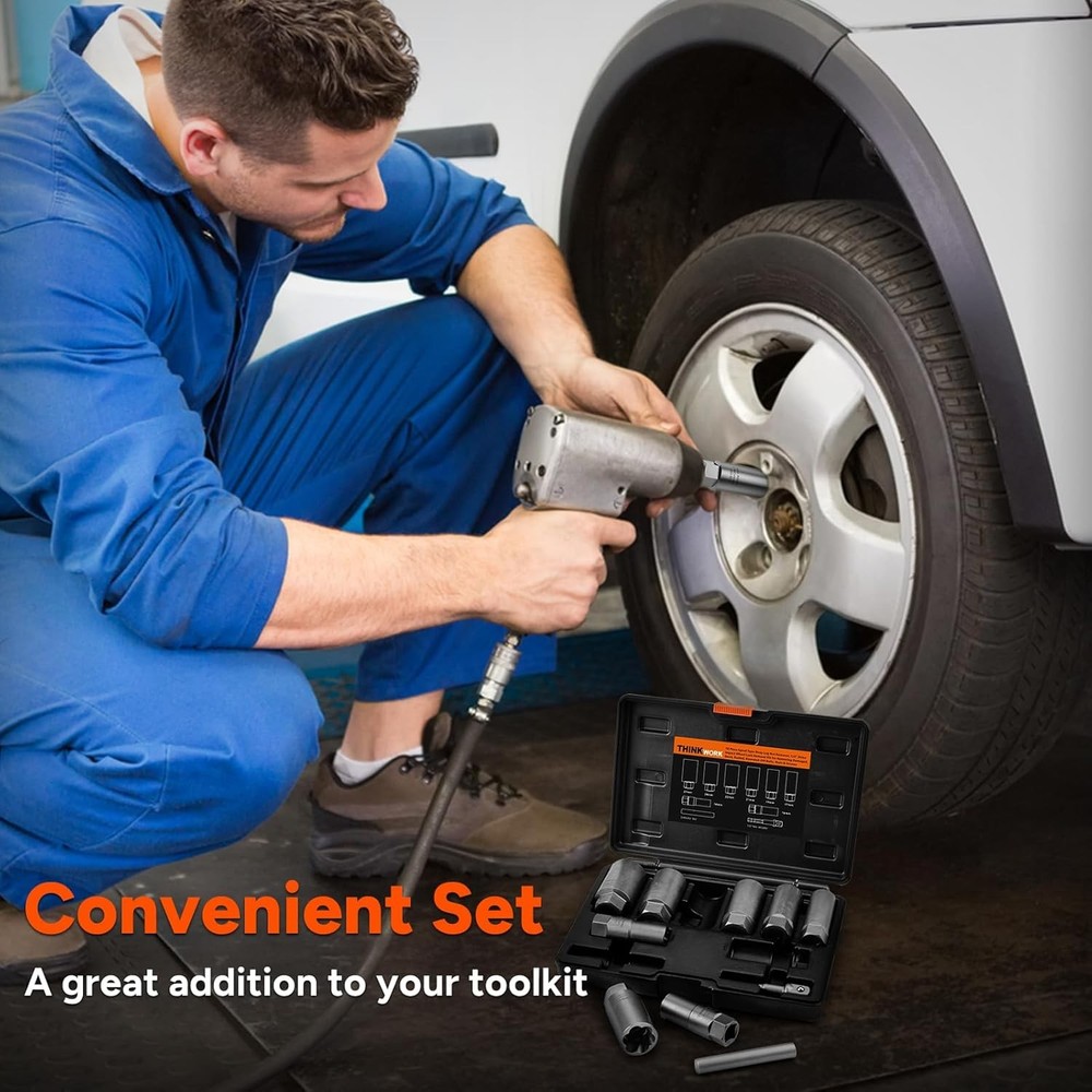 THINKWORK 1/2 Inch Drive Lug Nut Extractor Set, Large Sizes, 10pcs Wheel...