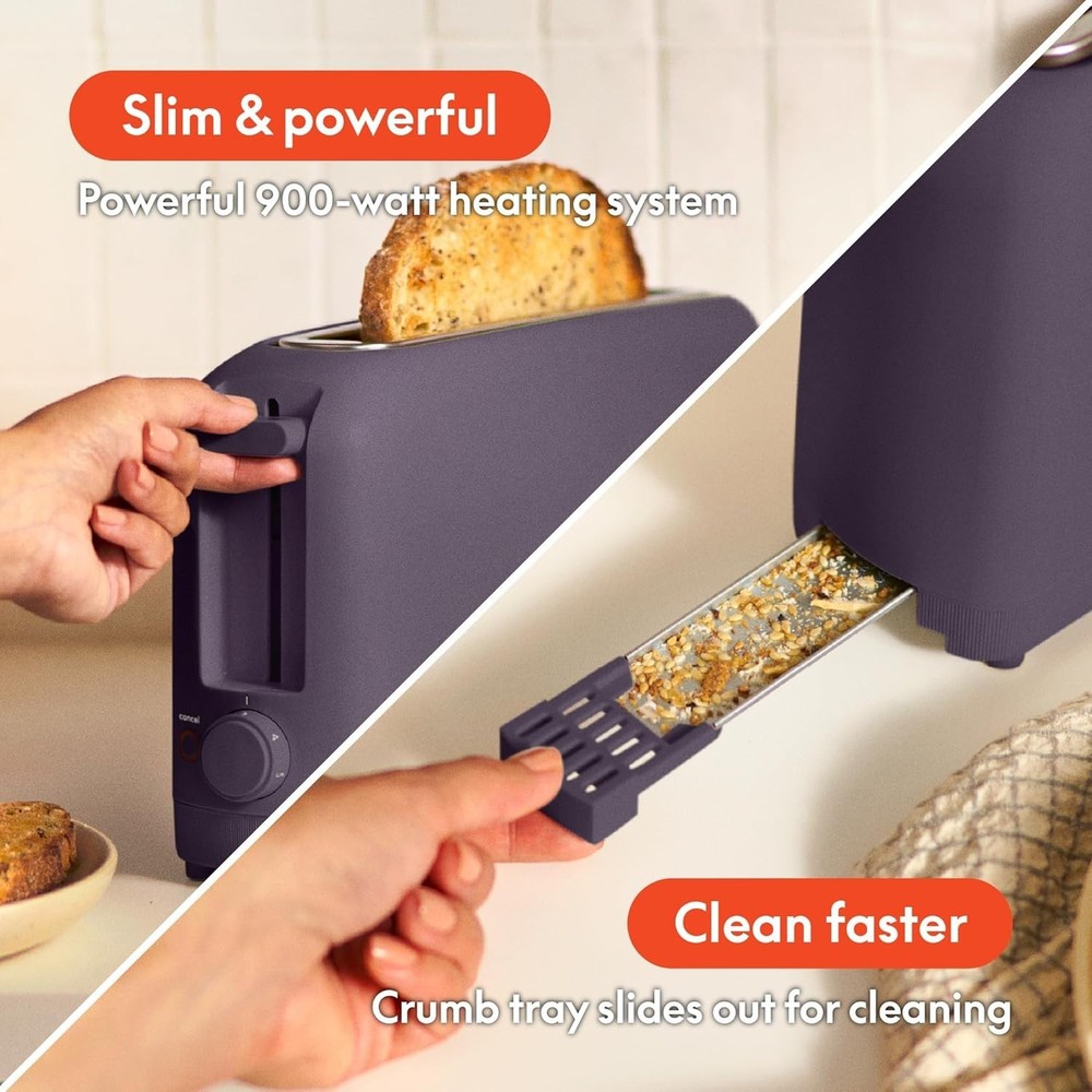 bella 2 Slice Slim Toaster, Fits-anywhere™ Kitchenware, 6 2 Slice, Plum