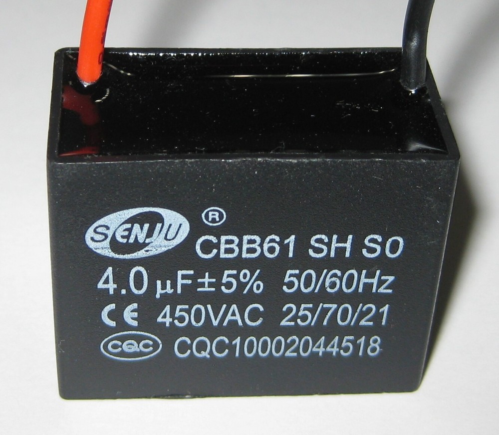 CBB61 4 uF Split Phase Motor Run Capacitor - 450 V AC – 3.5" Wires - 4uF Cap