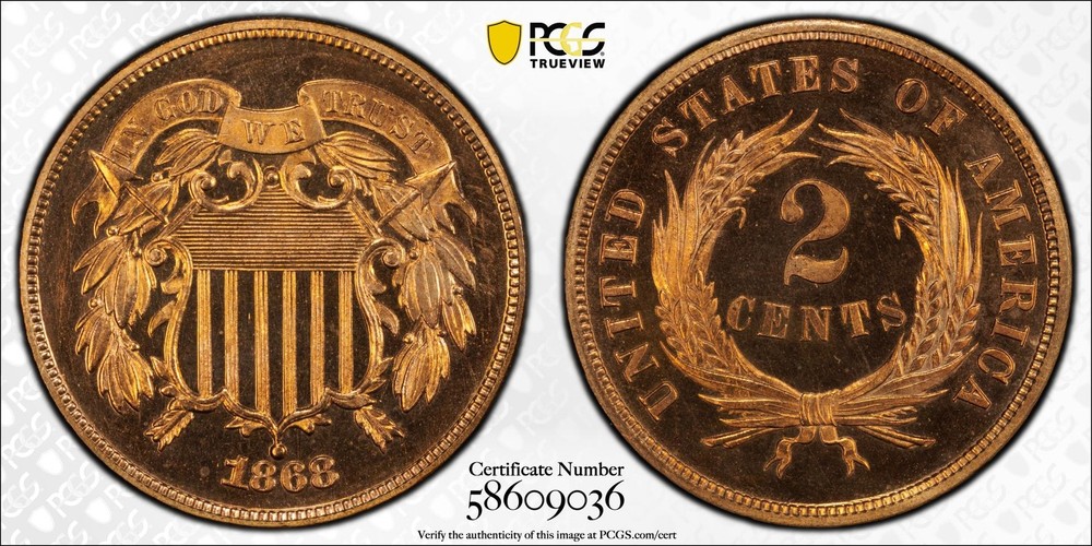 1868 2C Two Cent Piece PCGS PR66RD