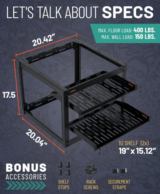 ECHOGEAR 10U Network Rack - Wall Mountable Heavy Duty 4 Post Design Holds....