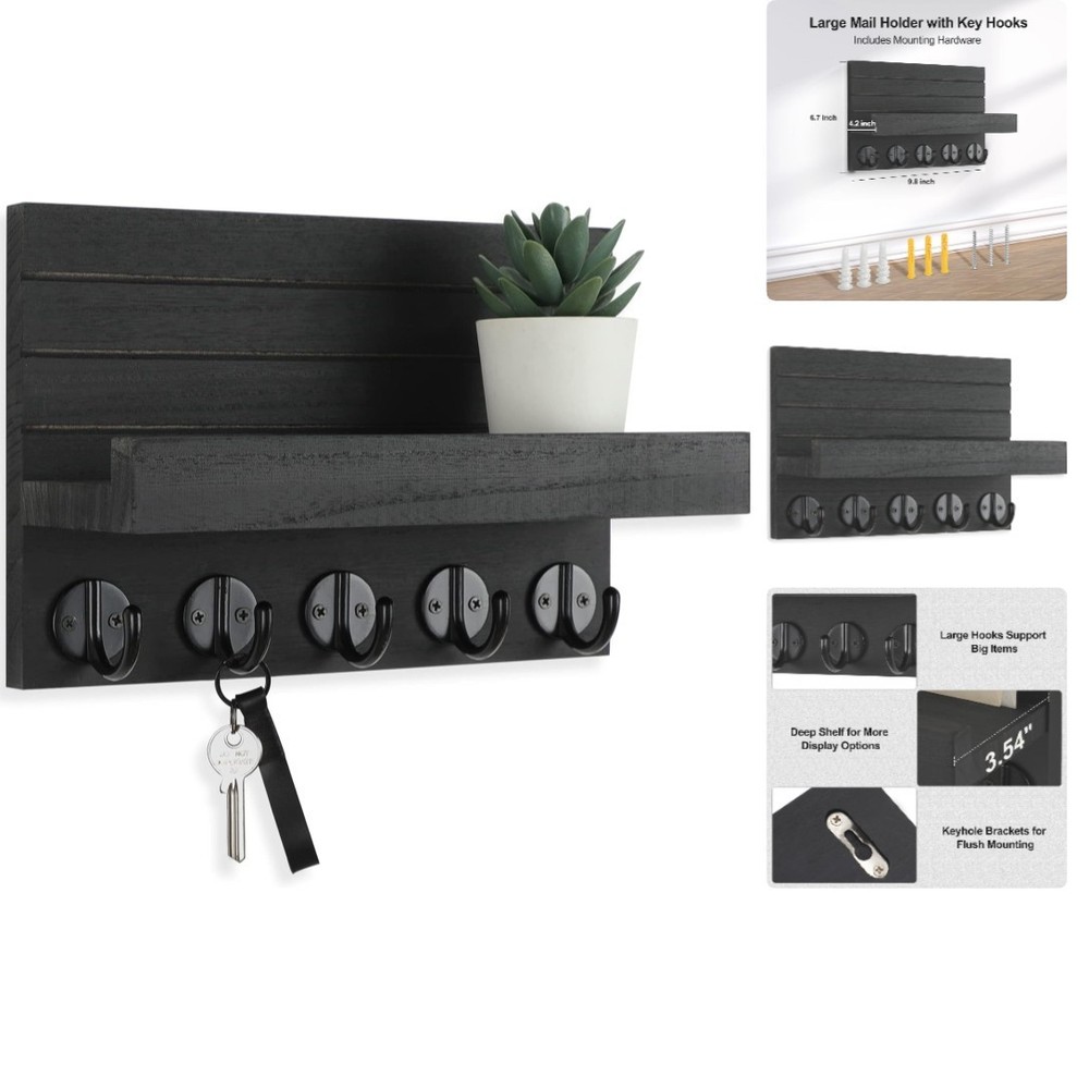 Versatile Rustic Key Holder with 5 Heavy-Duty Hooks – Easy Installation Included