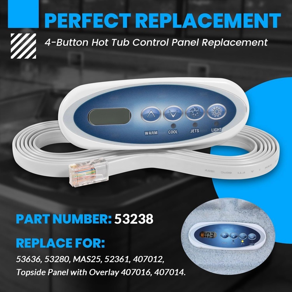 Replace Balboa 53238 Topside Control Panel 4-Button for Mini Oval Heat Jacket 7'