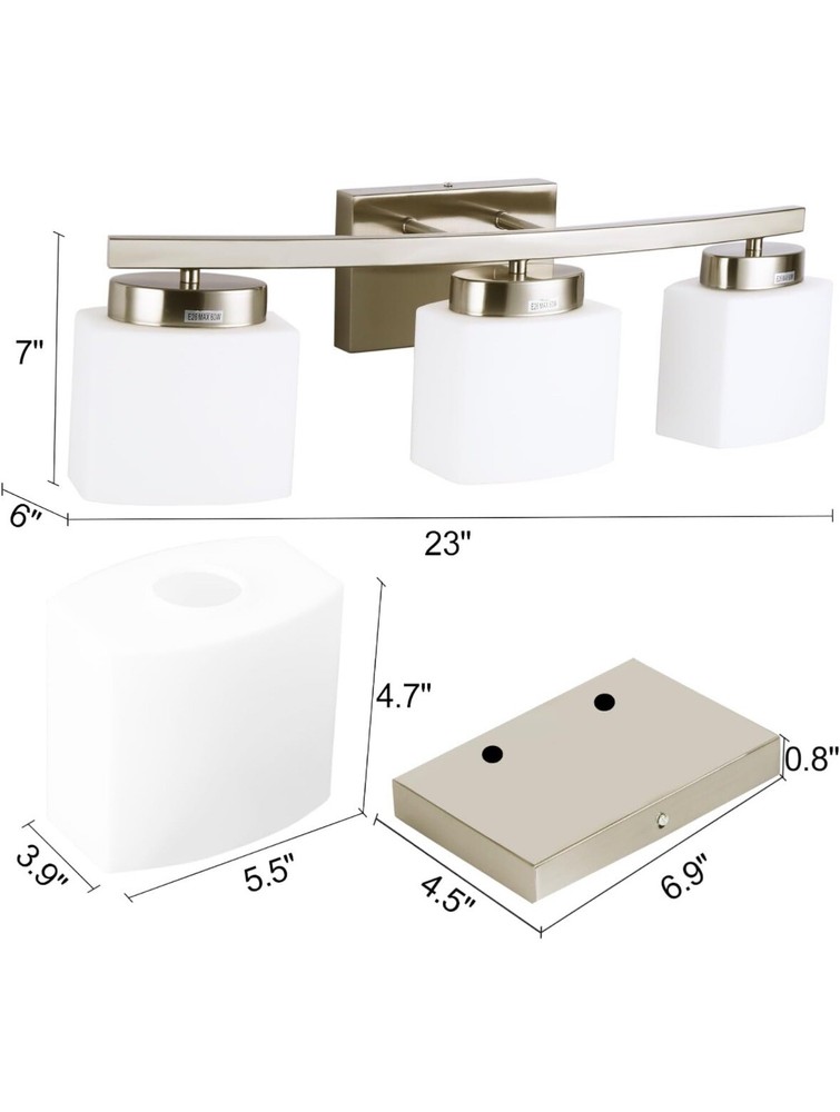 Brushed Nickle 3-Light 23"W Bathroom Vanity Light