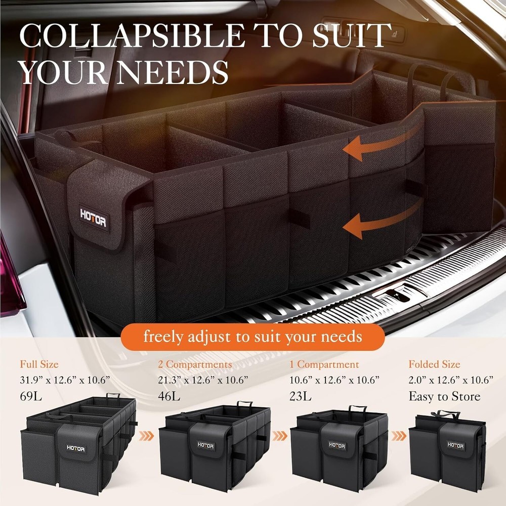 Durable SUV Trunk Organizer with 3 Compartments - Portable & Adjustable