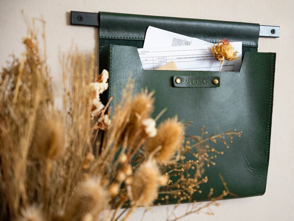 Large Leather Wall Pocket Organizer
