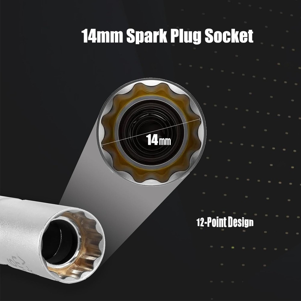 New 14MM Thin Wall Magnetic Swivel Spark Plug Socket 12-Point Removal Tool...