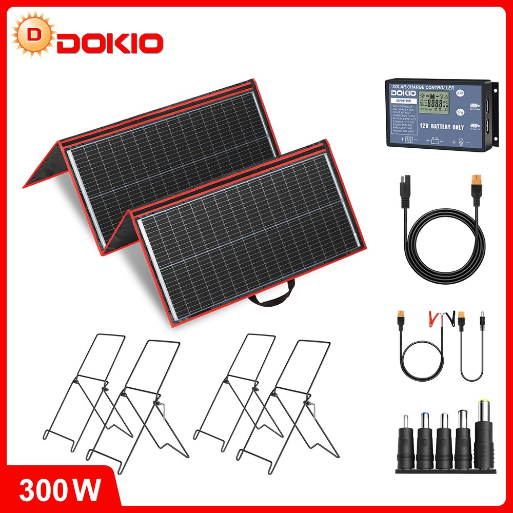Dokio 300W 12V Foldable Mono Solar Panel Kit with Separate Controller for travel