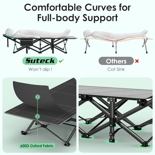Camping Cot, Folding Camping Cot Bed 75"×28"×15" Black Cot Black Pad(upgraded)