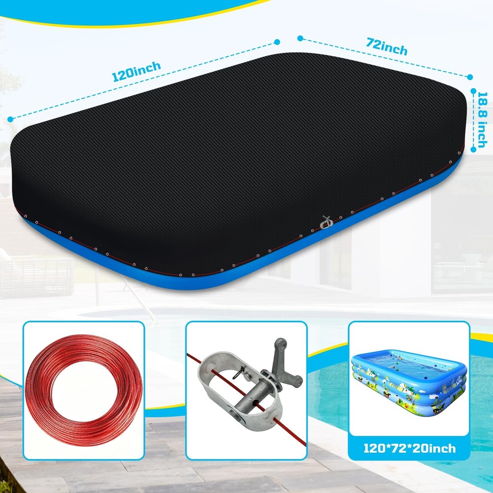10x6 Ft Rectangular Pool Cover for Above Ground Pools - Large Inflatable Pool...
