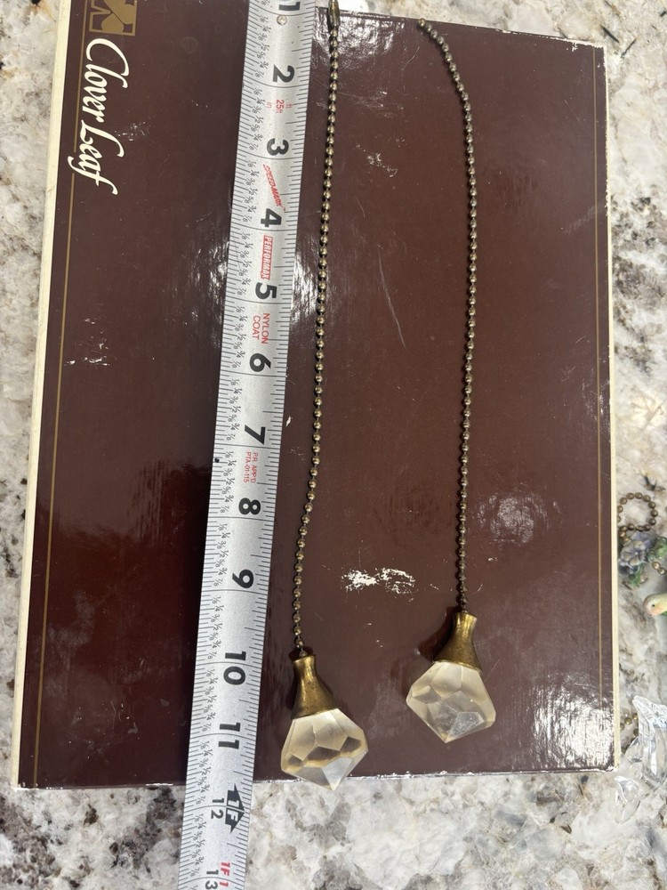 Adjustable Glass Brass Fan/Light Pull Chains Set, Clear Brass, 2 Pack, 9.5-chain