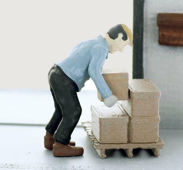 N scale Warehouse worker stacking boxes on Pallet Finished N Scale Worker