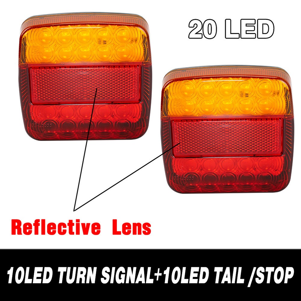 1 Pair Rear LED Submersible Square Trailer Tail Lights Kit Boat Truck Waterproof