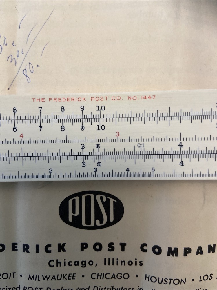 Vintage Frederick Post Slide Rule 1447 , With Manuel