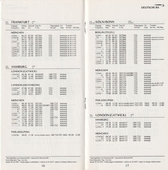 Deutsche BA timetable 1997/10/26