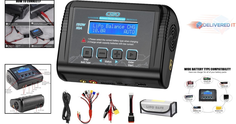 Advanced RC Battery Charger with Fire-Proof Shell & Voltage Control, 1.9 lbs