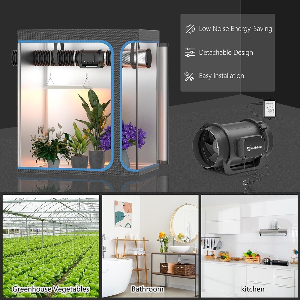 Quiet 6" Inline Fan 469 CFM Variable Speed Controller Energy Efficient Exhaust