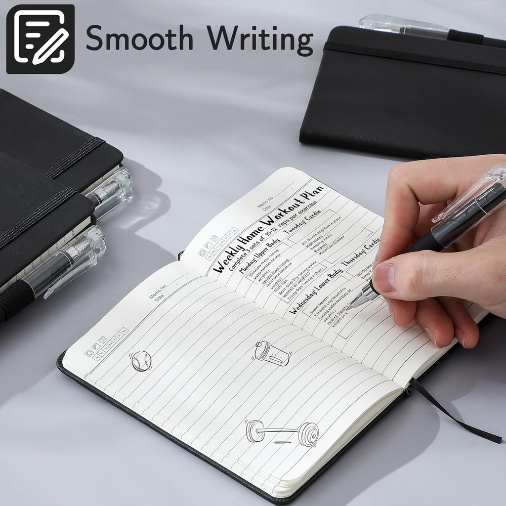 NETANY 4 Pack Small Notebook Pocket Notebook, A6 Mini Leather Hardcover Black