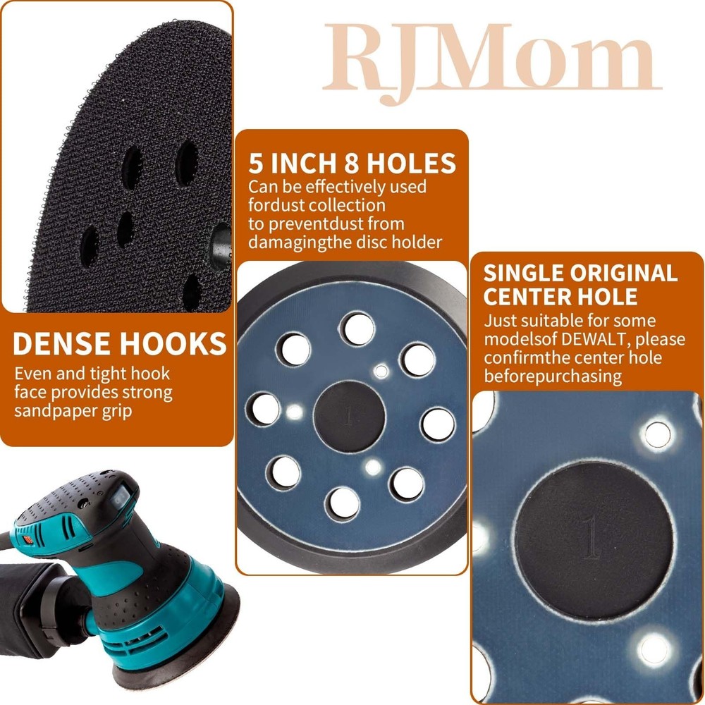 Sander Replacement Pads for DeWalt Orbital: 5 Inch 8 Hole Hook and Loop Sande...